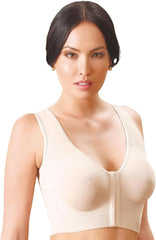 Post-surgical front close longline recovery sleep bra with wide straps and easy front closure, ideal for surgery recovery and support.