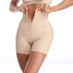 Beige polyester abdominal body shaper for waist support and body shaping.