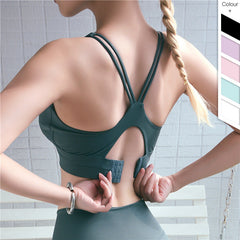 Adjustable back sports bra with multiple color options and racerback design.