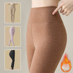 Winter warm leggings in brown, high waist, slim fit velvet tight pants for women.