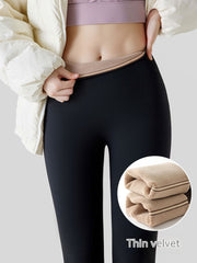 Fleece-lined Thick High Waist Hip Lift Leggings For Women