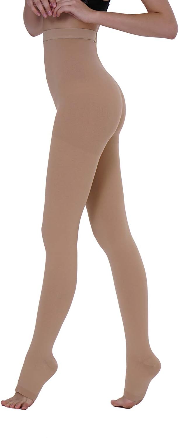 ® Medical Compression Pantyhose for Women Men, 15-20 Mmhg Graduated Compression Tights, Opaque Toeless Compression Stockings Waist High Support Tights for Edema, Varicose Veins, Dvt,Beige XL