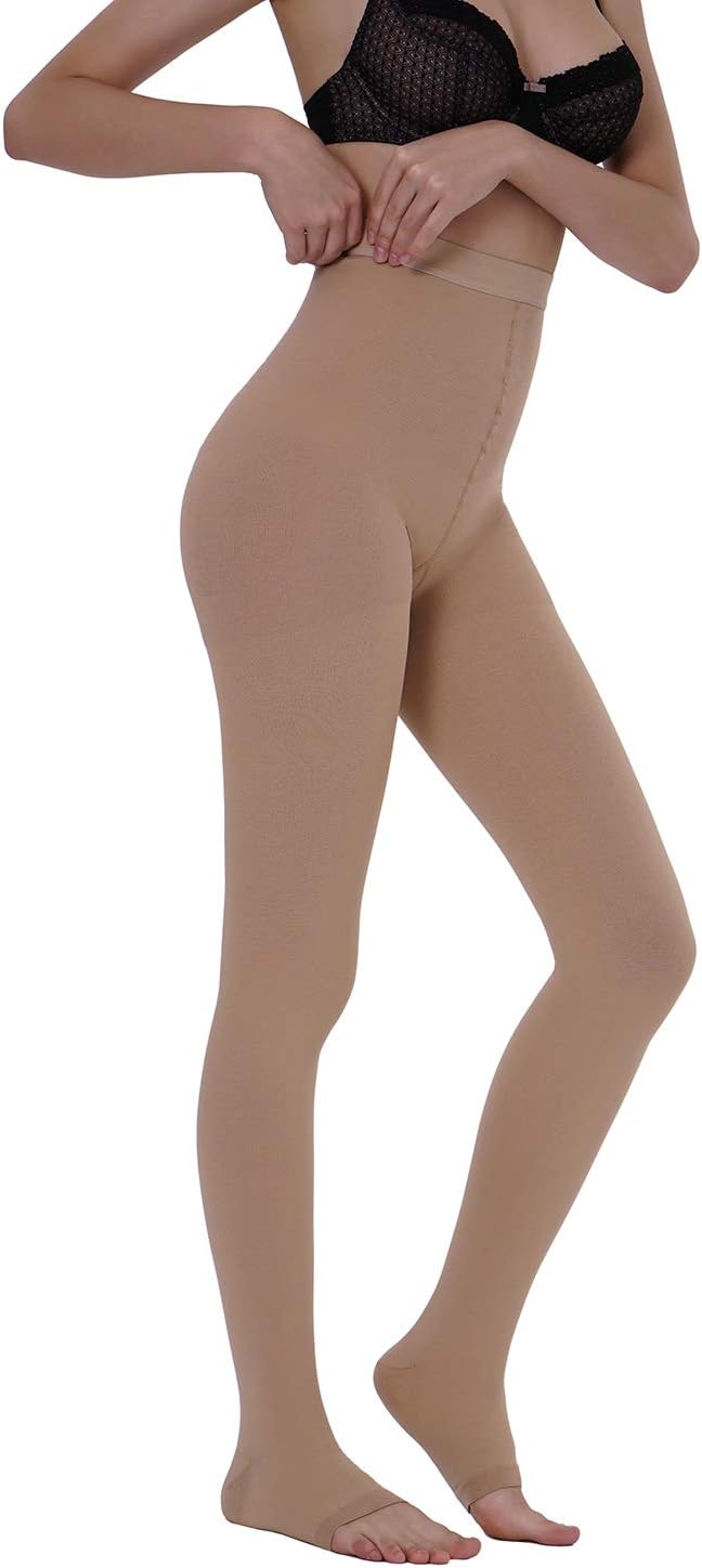 ® Medical Compression Pantyhose for Women Men, 15-20 Mmhg Graduated Compression Tights, Opaque Toeless Compression Stockings Waist High Support Tights for Edema, Varicose Veins, Dvt,Beige XL