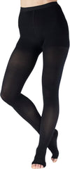 Black compression tights for women, featuring open toe design; provides 20-30 mmHg support for swelling and varicose vein relief.
