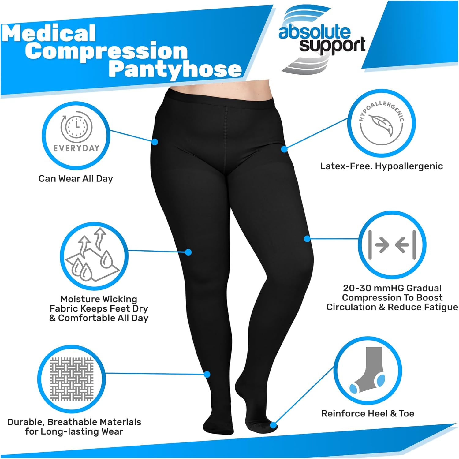 Compression Pantyhose for Women 20-30Mmhg - Varicose Veins and Swelling - A204