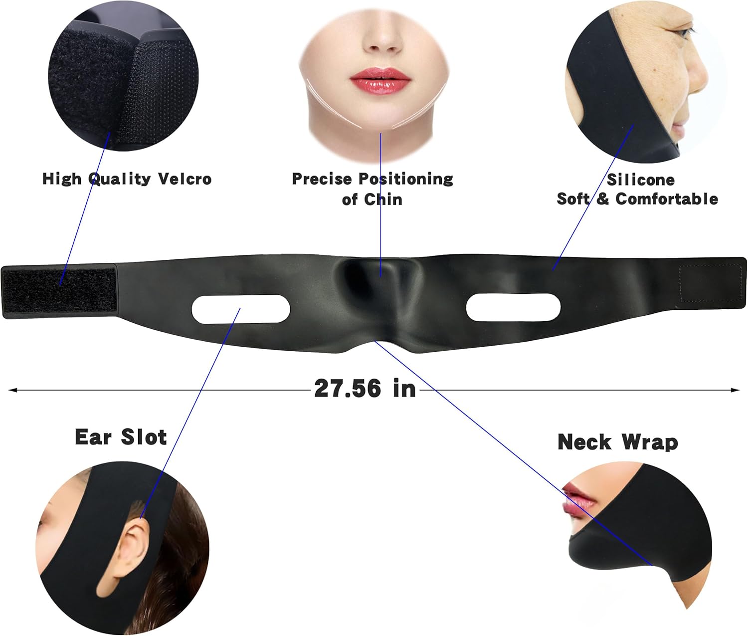 Post Surgical Chin Strap for Women，Anti Snoring Chin Strap，Chin Lipo Compression Garment，Lipo Post Chin Strap，Reusable Silicone Chin Strap (Black)