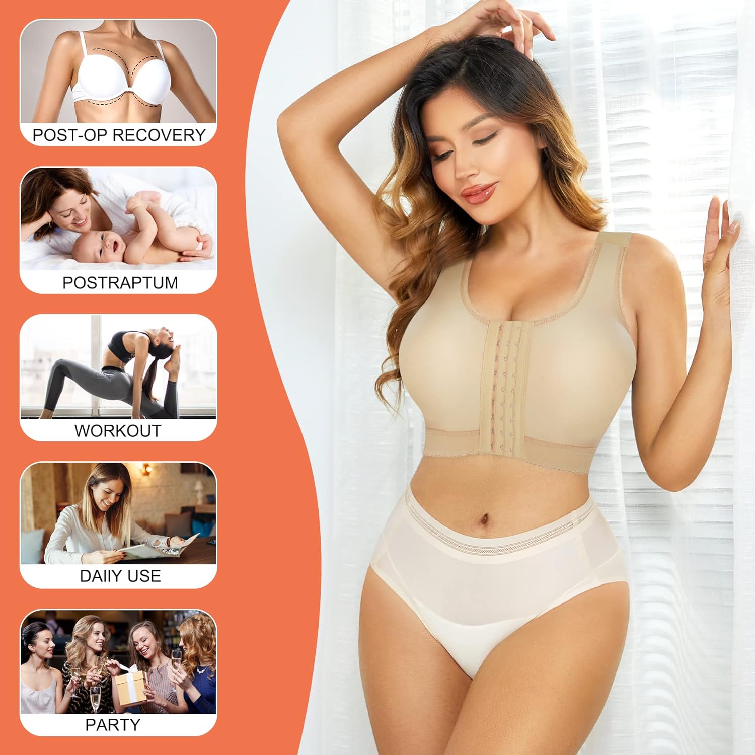 Adjustable Front Closure Bras for Women Post Surgery Bra Compression Tank Top Posture Corrector Shapewear Top