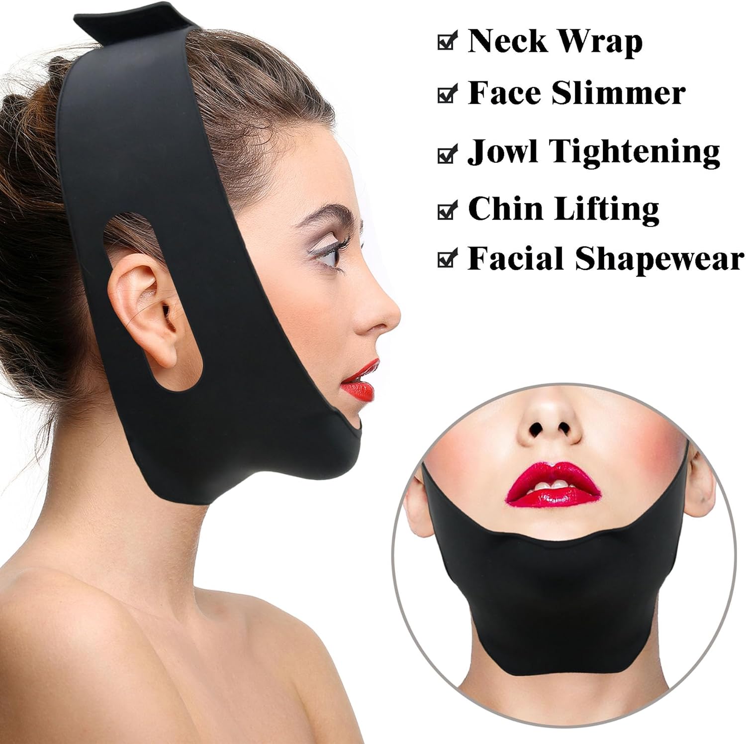 Post Surgical Chin Strap for Women，Anti Snoring Chin Strap，Chin Lipo Compression Garment，Lipo Post Chin Strap，Reusable Silicone Chin Strap (Black)