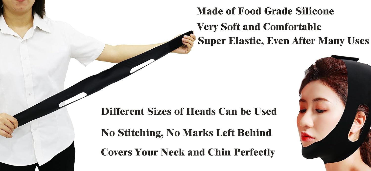 Post Surgical Chin Strap for Women，Anti Snoring Chin Strap，Chin Lipo Compression Garment，Lipo Post Chin Strap，Reusable Silicone Chin Strap (Black)
