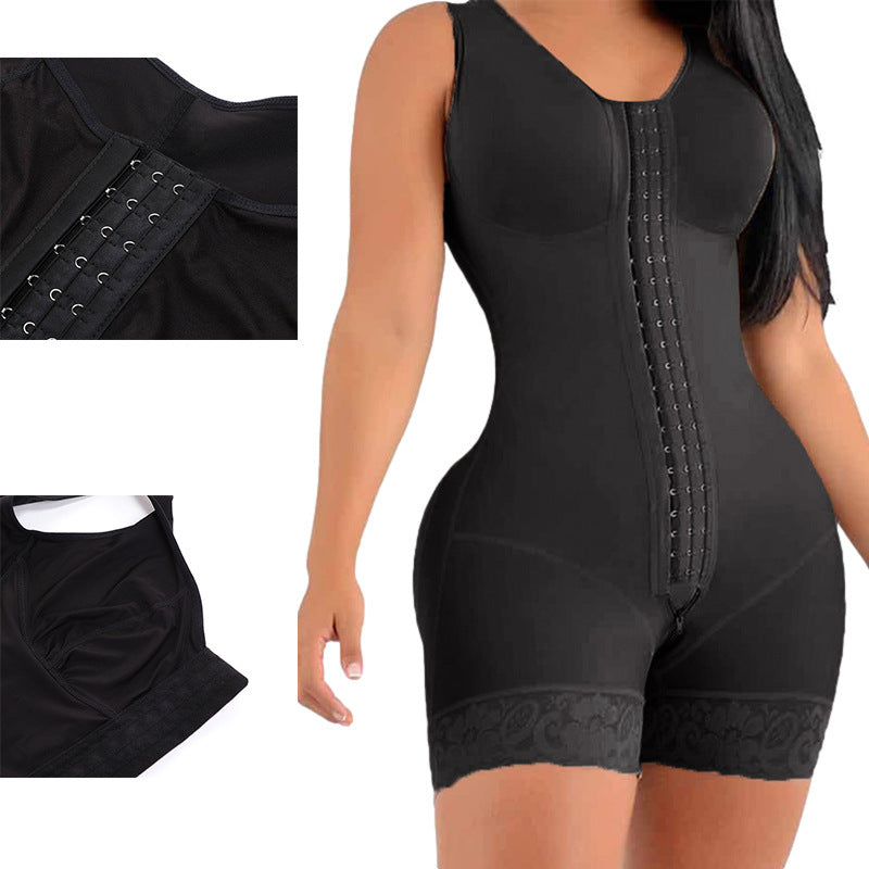 Belly Shaping Jumpsuit Crotch Zipper Three Breasted Corset Women