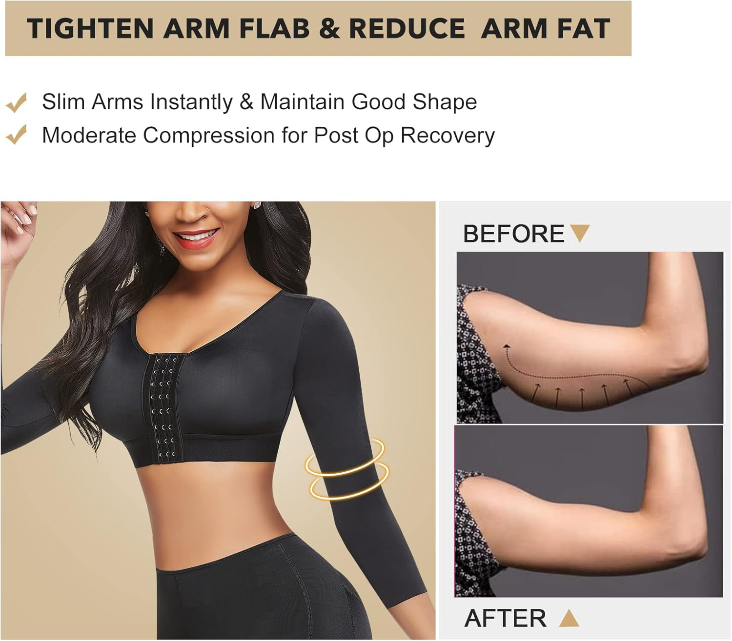 Arm Shaper for Women Post Surgery Arm Lipo Compression Sleeves Slimming Arm Front Closure Shapewear Bra