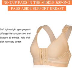Post-Surgical Bra Wide Adjustable Straps with Front Closure Wirefree