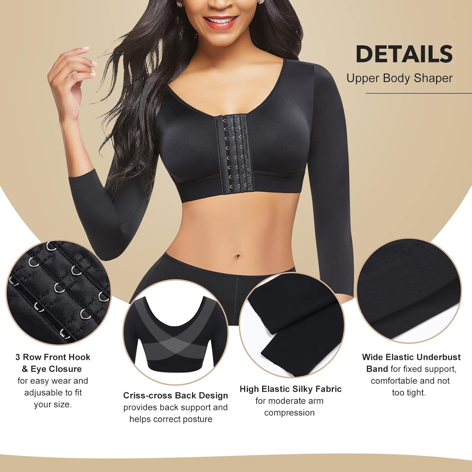 Arm Shaper for Women Post Surgery Arm Lipo Compression Sleeves Slimming Arm Front Closure Shapewear Bra