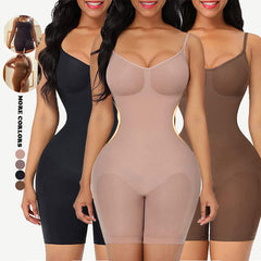 Women wearing shapewear slimming belt tummy shaper in black, skin tone, and brown.