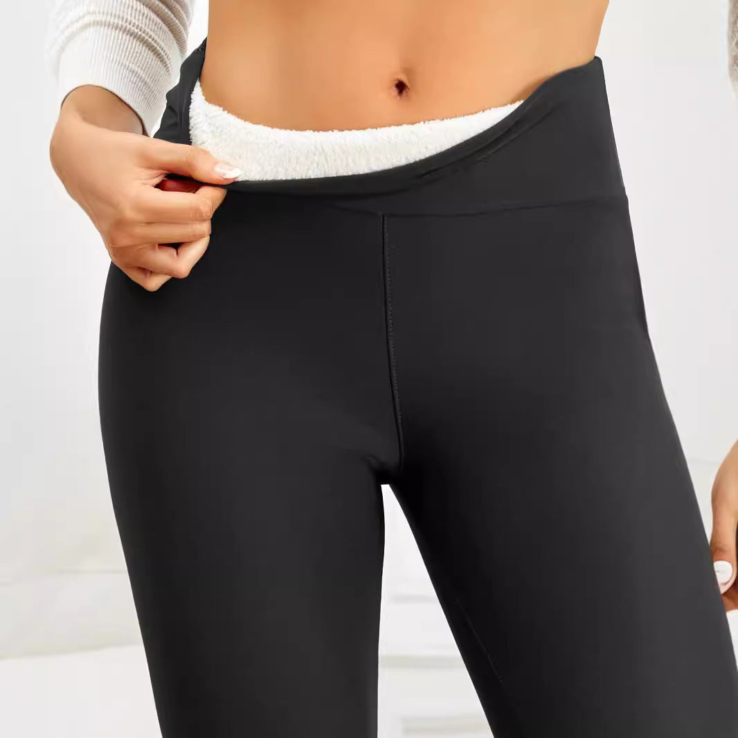 Tight warm pants cashmere leggings for women in black, polyester with wool lining.